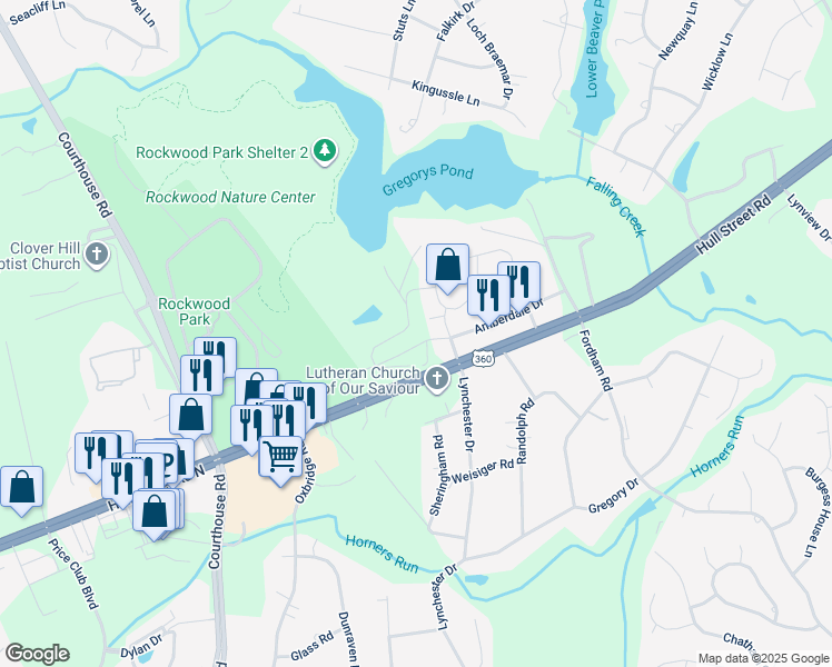 map of restaurants, bars, coffee shops, grocery stores, and more near 4101 Ambergrove Avenue in Richmond