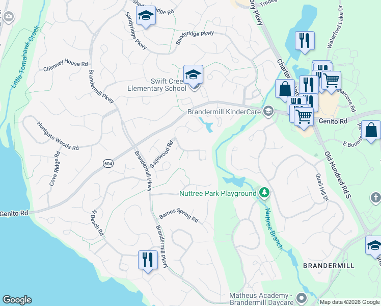 map of restaurants, bars, coffee shops, grocery stores, and more near 3001 Sagebrook Place in Midlothian