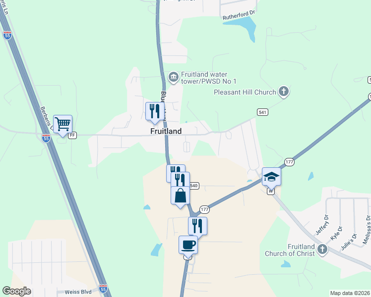 map of restaurants, bars, coffee shops, grocery stores, and more near 190 County Road 541 in Jackson