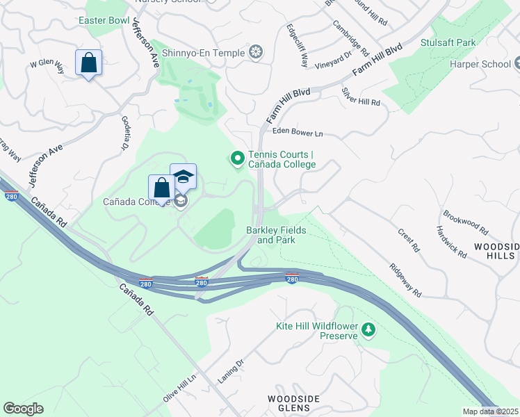 map of restaurants, bars, coffee shops, grocery stores, and more near 4200 Farm Hill Boulevard in Redwood City