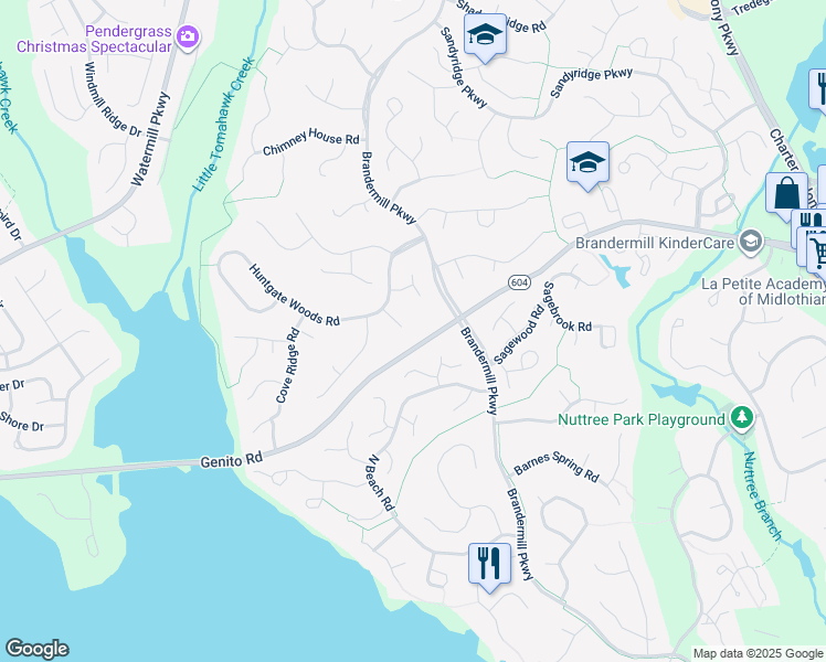 map of restaurants, bars, coffee shops, grocery stores, and more near 2807 Fairgate Road in Midlothian