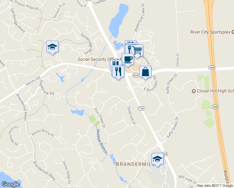 map of restaurants, bars, coffee shops, grocery stores, and more near 3123 Quail Hill Drive in Midlothian