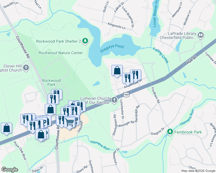 map of restaurants, bars, coffee shops, grocery stores, and more near 9628 Ladino Lane in Richmond