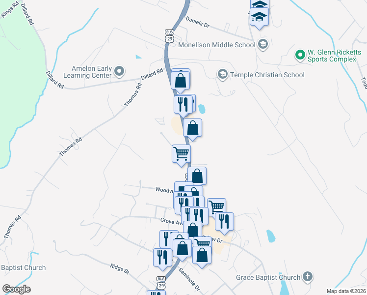map of restaurants, bars, coffee shops, grocery stores, and more near 4630 South Amherst Highway in Madison Heights