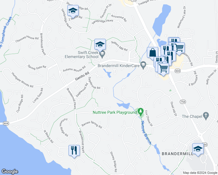 map of restaurants, bars, coffee shops, grocery stores, and more near 13912 Sagebrook Road in Midlothian