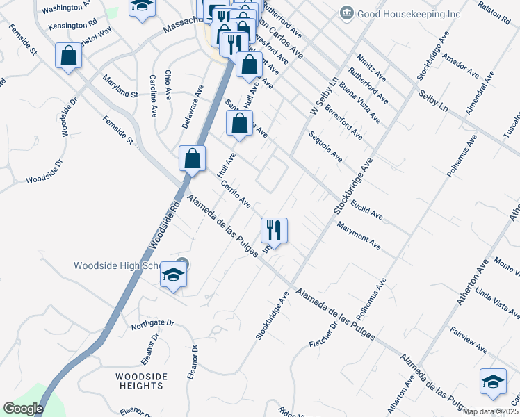 map of restaurants, bars, coffee shops, grocery stores, and more near 362 Cerrito Avenue in Redwood City