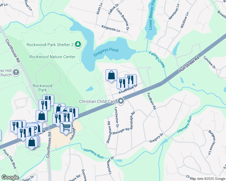 map of restaurants, bars, coffee shops, grocery stores, and more near 9400 Amberleigh Circle in Richmond