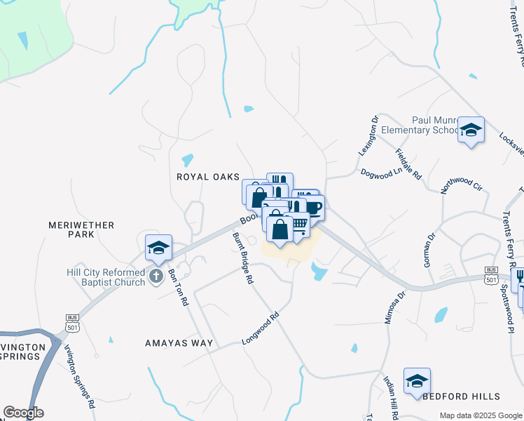 map of restaurants, bars, coffee shops, grocery stores, and more near 5030 Old Boonsboro Road in Lynchburg