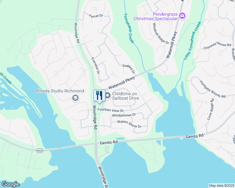 map of restaurants, bars, coffee shops, grocery stores, and more near 2504 Sailboat Place in Midlothian