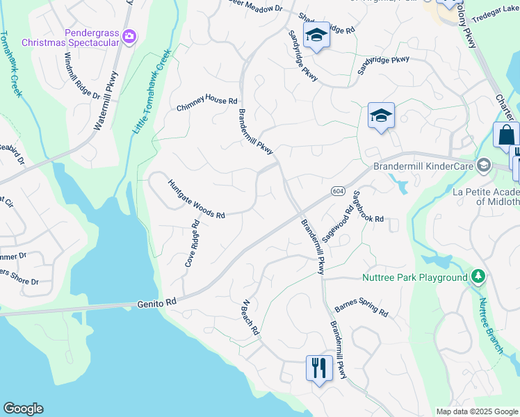 map of restaurants, bars, coffee shops, grocery stores, and more near 2801 Fairgate Road in Midlothian