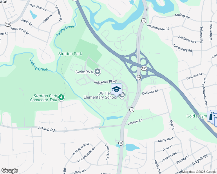 map of restaurants, bars, coffee shops, grocery stores, and more near 5001 Ridgedale Parkway in Richmond
