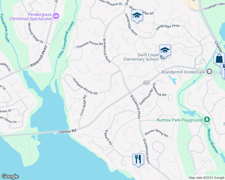 map of restaurants, bars, coffee shops, grocery stores, and more near 2801 Fairgate Road in Midlothian