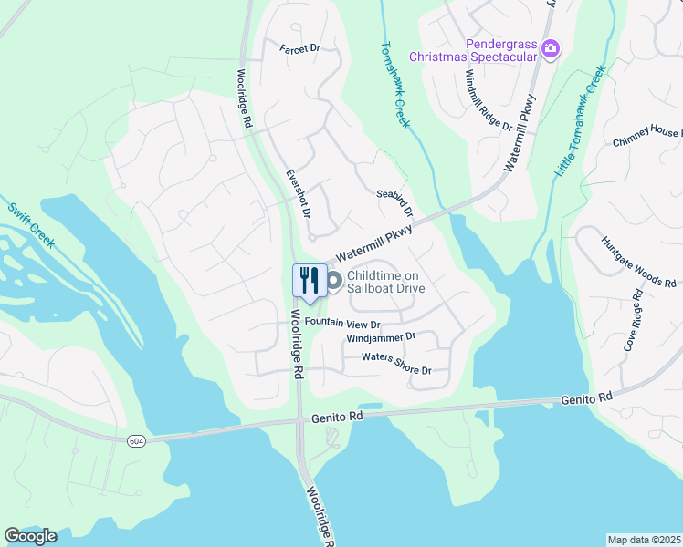 map of restaurants, bars, coffee shops, grocery stores, and more near 14720 Sailboat Circle in Midlothian
