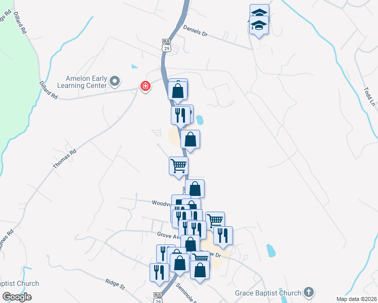 map of restaurants, bars, coffee shops, grocery stores, and more near 4623 South Amherst Highway in Madison Heights