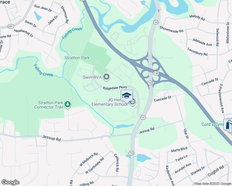 map of restaurants, bars, coffee shops, grocery stores, and more near 5001 Ridgedale Parkway in Richmond