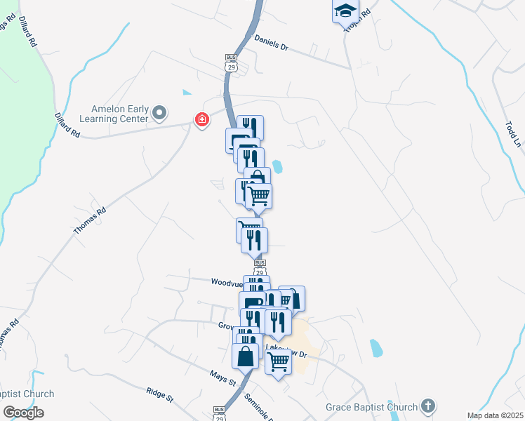 map of restaurants, bars, coffee shops, grocery stores, and more near 4623 South Amherst Highway in Madison Heights
