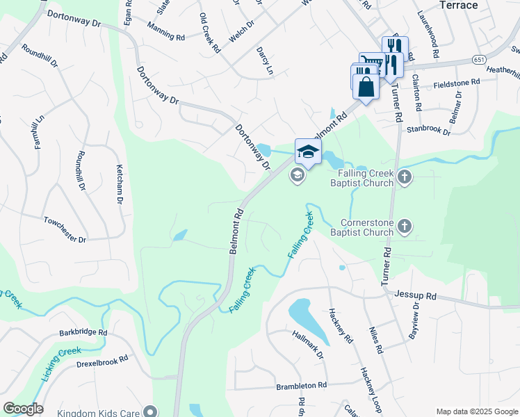 map of restaurants, bars, coffee shops, grocery stores, and more near 6601 Gills Gate Place in Chesterfield