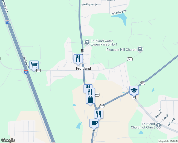 map of restaurants, bars, coffee shops, grocery stores, and more near 190 County Road 541 in Jackson