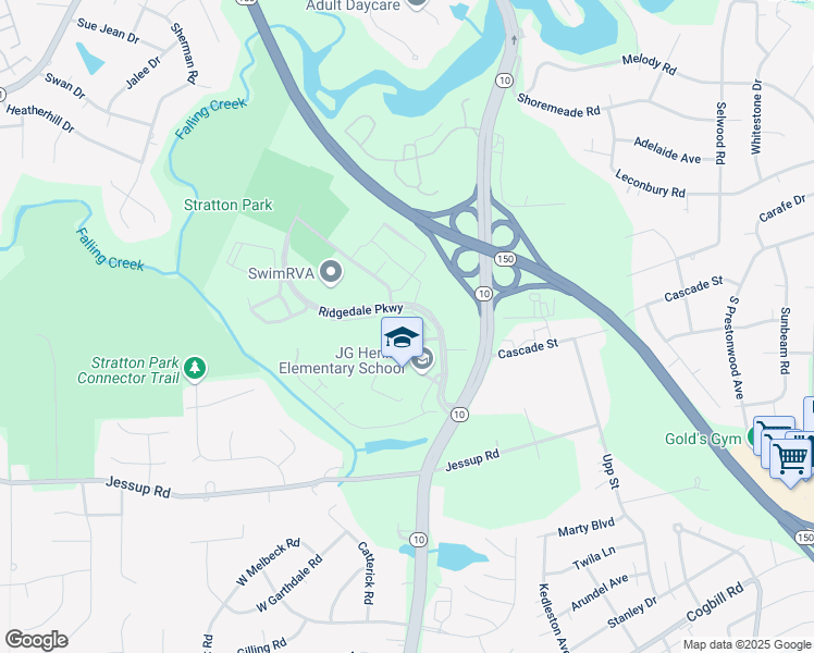 map of restaurants, bars, coffee shops, grocery stores, and more near 4931 Ridgedale Parkway in Richmond