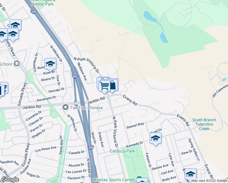 map of restaurants, bars, coffee shops, grocery stores, and more near 1339 Jacklin Road in Milpitas