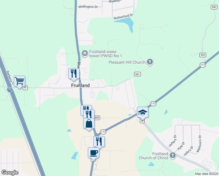 map of restaurants, bars, coffee shops, grocery stores, and more near 314 County Road 541 in Jackson