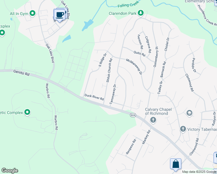 map of restaurants, bars, coffee shops, grocery stores, and more near 3031 Shiloh Church Road in Midlothian