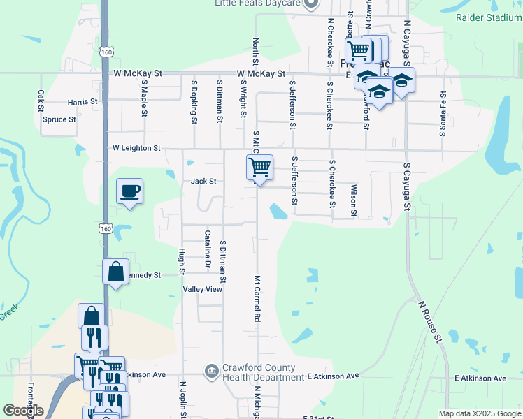 map of restaurants, bars, coffee shops, grocery stores, and more near 211 West Lincoln Street in Frontenac