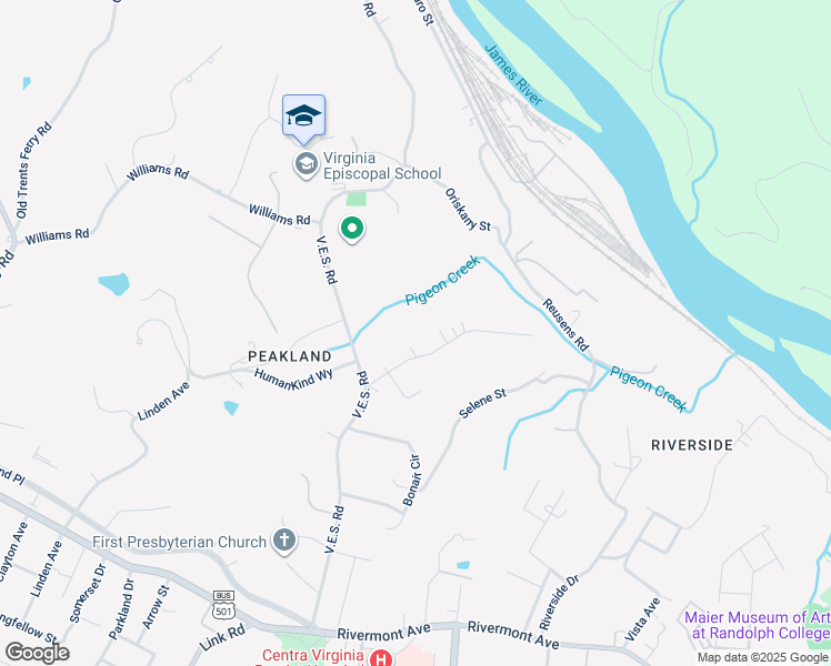 map of restaurants, bars, coffee shops, grocery stores, and more near 766 Buckner Drive in Lynchburg