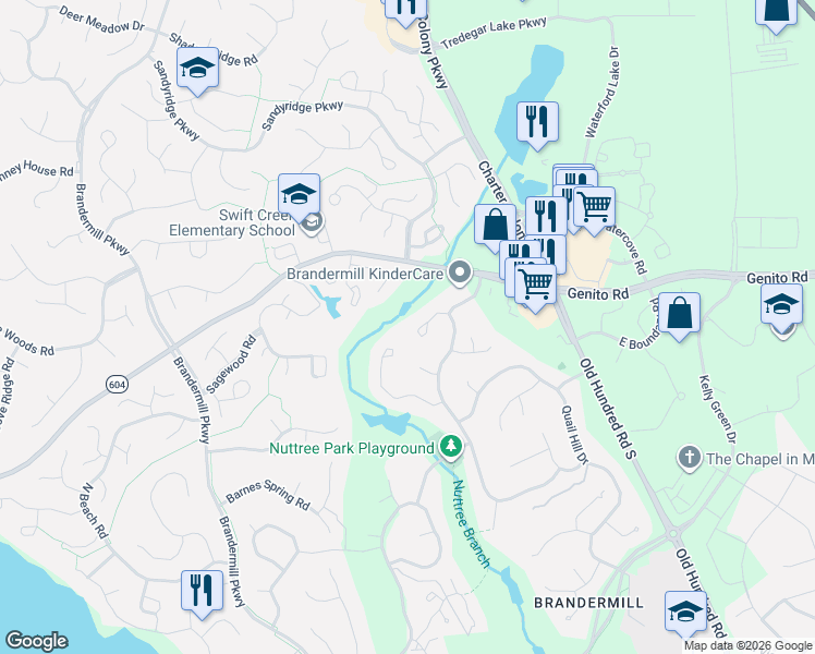 map of restaurants, bars, coffee shops, grocery stores, and more near 2907 Fox Chase Drive in Midlothian