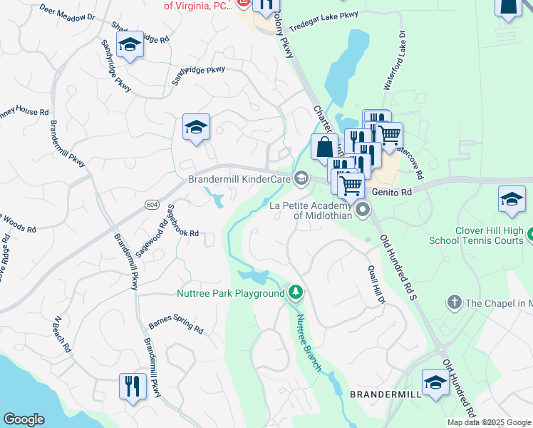 map of restaurants, bars, coffee shops, grocery stores, and more near 2903 Fox Chase Drive in Midlothian