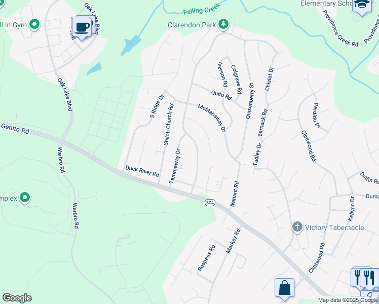 map of restaurants, bars, coffee shops, grocery stores, and more near 12200 McKenna Court in Midlothian