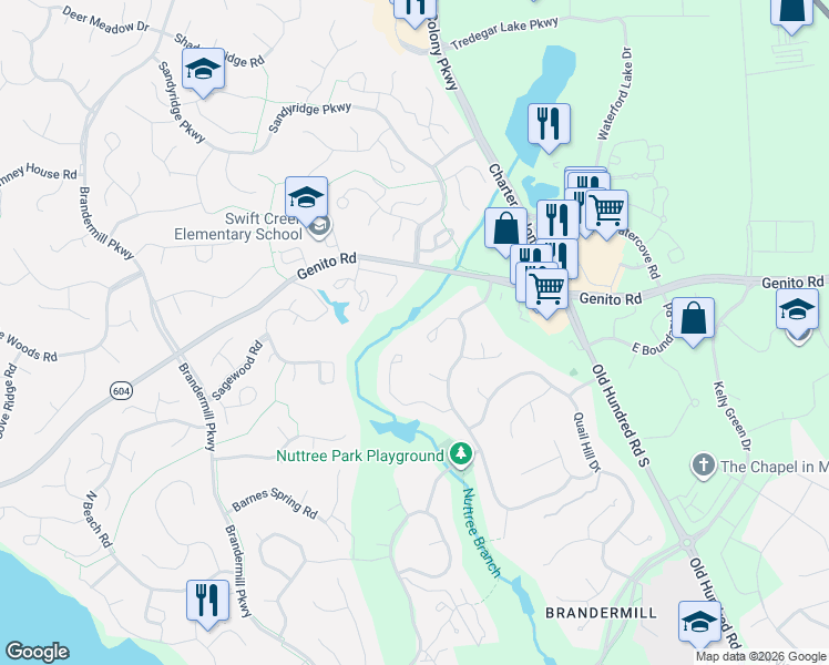 map of restaurants, bars, coffee shops, grocery stores, and more near 2907 Fox Chase Drive in Midlothian