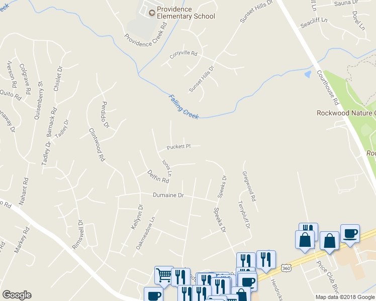 map of restaurants, bars, coffee shops, grocery stores, and more near 11125 Puckett Place in Midlothian