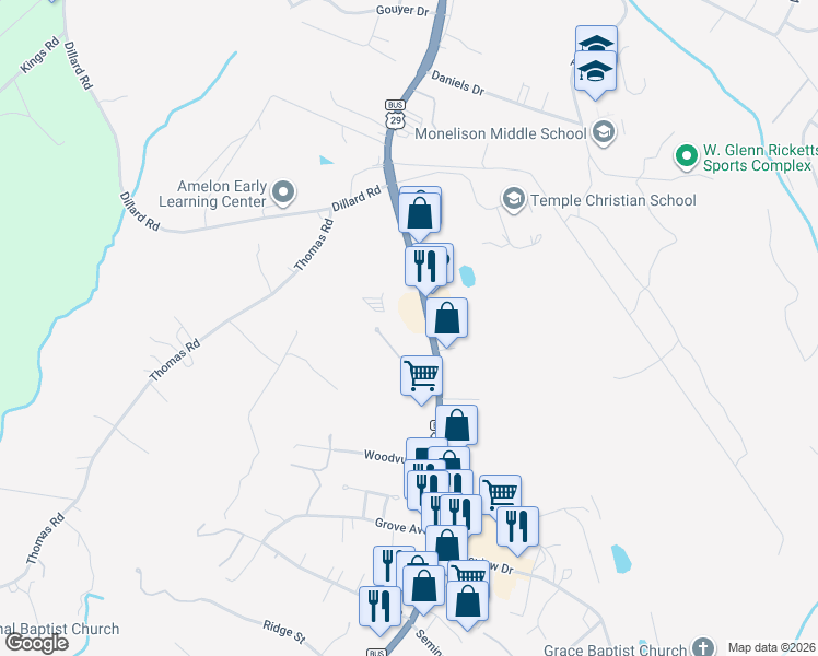 map of restaurants, bars, coffee shops, grocery stores, and more near 4574 South Amherst Highway in Madison Heights
