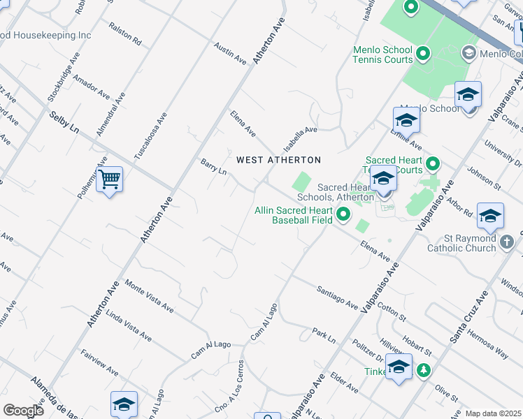 map of restaurants, bars, coffee shops, grocery stores, and more near 39 Faxon Road in Atherton