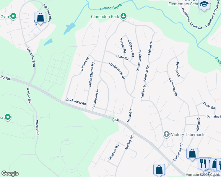 map of restaurants, bars, coffee shops, grocery stores, and more near 3107 Brookforest Road in Midlothian