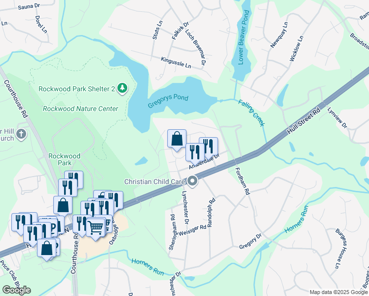 map of restaurants, bars, coffee shops, grocery stores, and more near 9423 Amberleigh Circle in Richmond