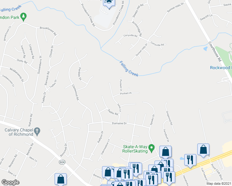 map of restaurants, bars, coffee shops, grocery stores, and more near 11310 Puckett Place in Midlothian