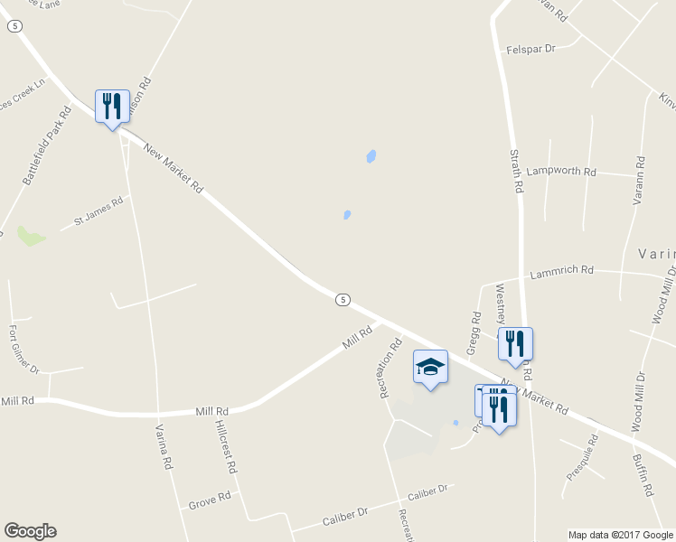map of restaurants, bars, coffee shops, grocery stores, and more near 2360 New Market Road in Henrico