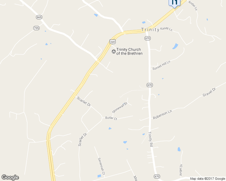 map of restaurants, bars, coffee shops, grocery stores, and more near 2763 Trinity Road in Troutville