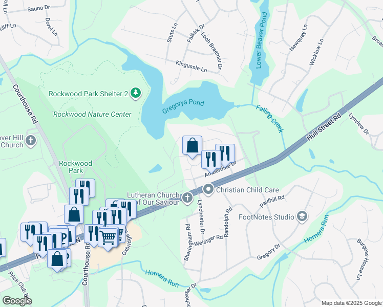 map of restaurants, bars, coffee shops, grocery stores, and more near 9339 Amberleigh Circle in Richmond