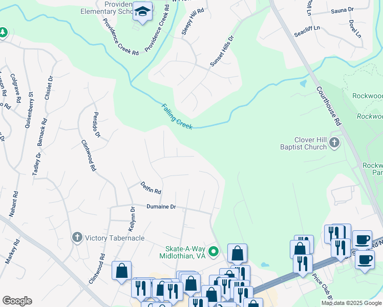 map of restaurants, bars, coffee shops, grocery stores, and more near 11106 Puckett Place in Midlothian