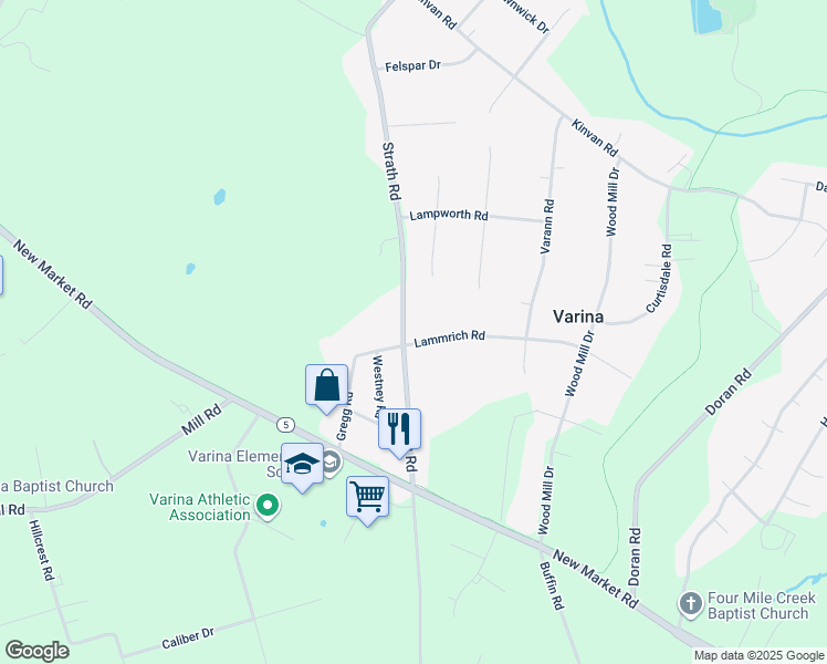 map of restaurants, bars, coffee shops, grocery stores, and more near 2600 Lammrich Road in Richmond