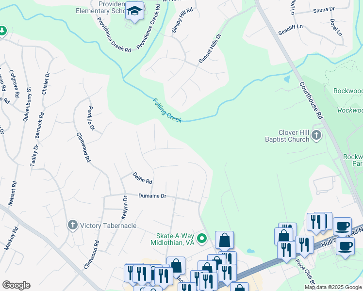 map of restaurants, bars, coffee shops, grocery stores, and more near 11106 Puckett Place in Midlothian