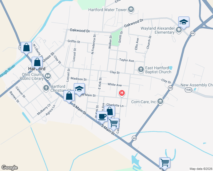 map of restaurants, bars, coffee shops, grocery stores, and more near Hunter Court in Hartford
