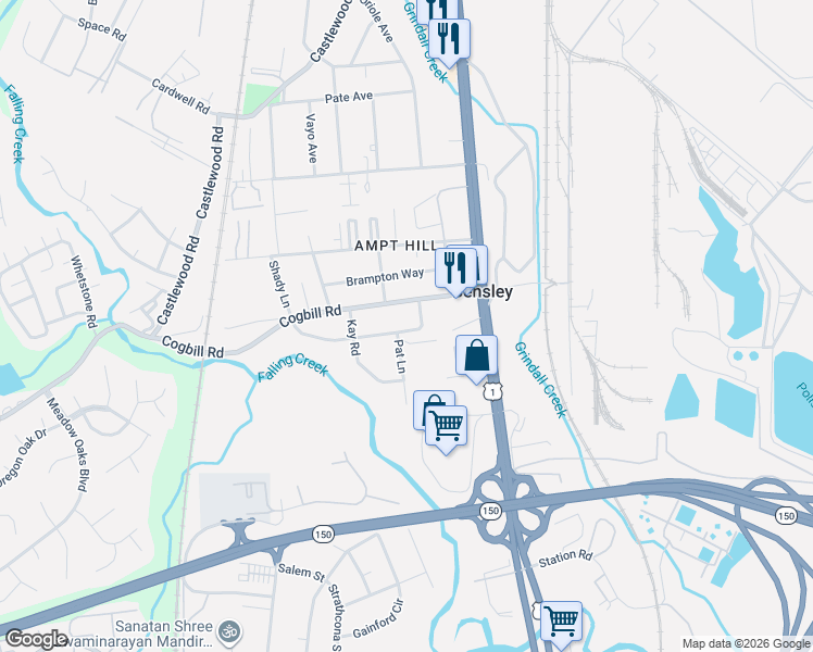 map of restaurants, bars, coffee shops, grocery stores, and more near 2801 Emblem Drive in Richmond