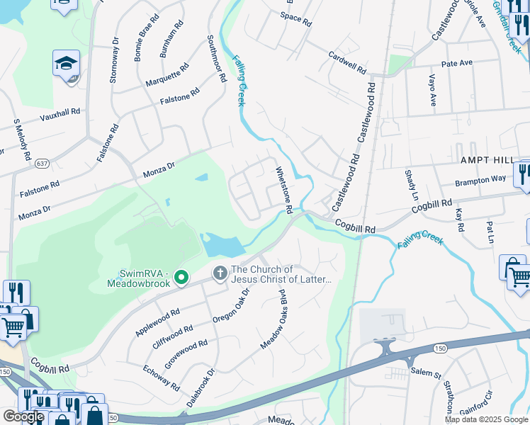 map of restaurants, bars, coffee shops, grocery stores, and more near 4811 Whetstone Road in Richmond