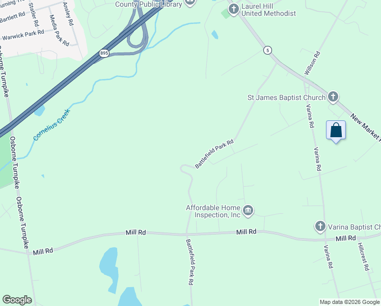 map of restaurants, bars, coffee shops, grocery stores, and more near 7922 Battlefield Park Road in Richmond