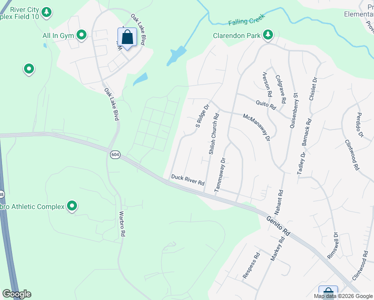 map of restaurants, bars, coffee shops, grocery stores, and more near 3008 Duck River Court in Midlothian