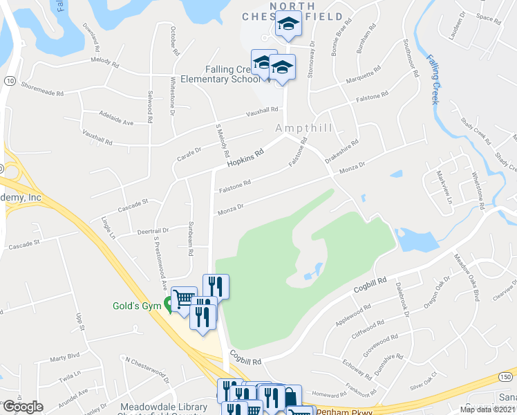 map of restaurants, bars, coffee shops, grocery stores, and more near 4011 Monza Drive in Richmond